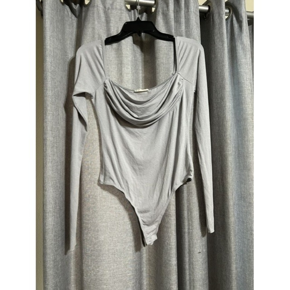 NWOT Free People SP Movement GRAY‎ Long Sleeve Draped Sexy Boho Bodysuit Women L